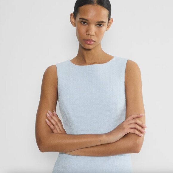 Aritzia Babaton Highrise Tweed Dress Micro Shift Dress Light Blue Size 0 - Picture 3 of 10